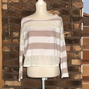 Kirra lace crop long sleeve crop top tan striped M